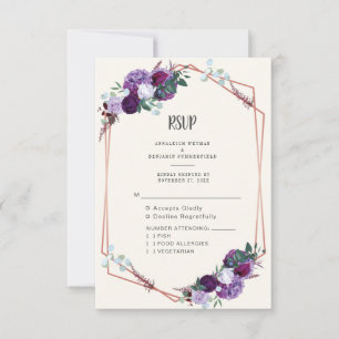 Lila geometrische Rose-Goldrahmen-Hochzeit RSVP Karte