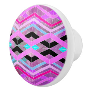 Lila geometrische Streifen in Rosa und Aqua Keramikknauf