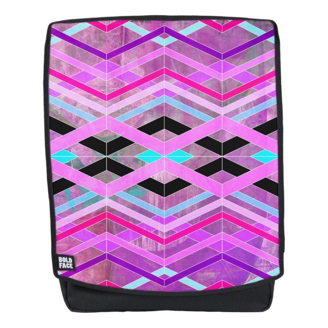 Lila geometrische Streifen in Rosa und Aqua Rucksack (Vorderseite)