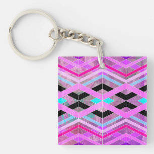 Lila geometrische Streifen in Rosa und Aqua Schlüsselanhänger