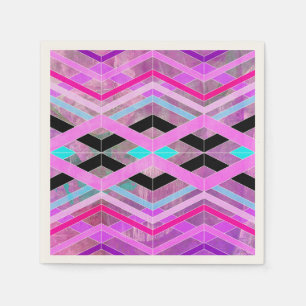 Lila geometrische Streifen in Rosa und Aqua Serviette