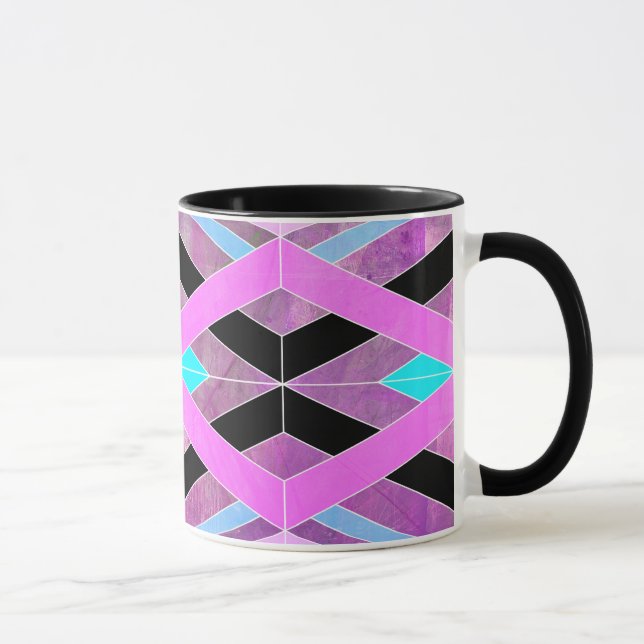 Lila geometrische Streifen in Rosa und Aqua Tasse (Rechts)