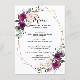 Lila geometrisches Hochzeitsmenü für Pflaumenpinse Menükarte