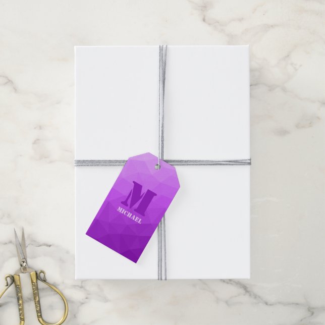 Lila geometrisches Maschenmuster Monogramm Geschenkanhänger (Mit Garn)