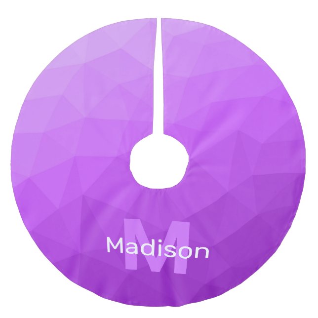 Lila geometrisches Maschenmuster Monogramm Polyester Weihnachtsbaumdecke (Vorderseite)