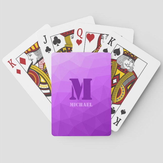 Lila geometrisches Maschenmuster Monogramm Spielkarten (Rückseite)