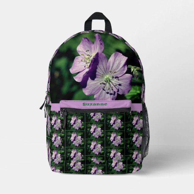 Lila Geranium-Blume Personalisiert Bedruckter Rucksack (Vorderseite)