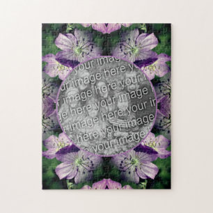 Lila Geranium Blume Rahmen hinzufügen Ihr Foto Puzzle