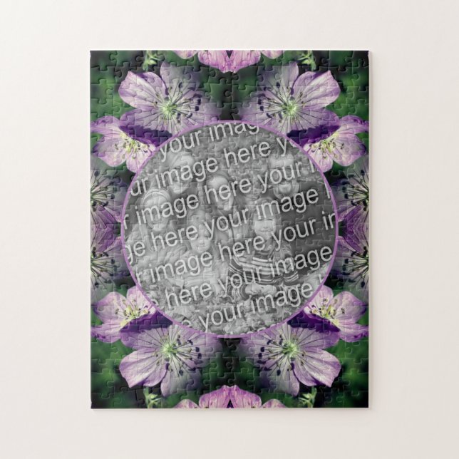 Lila Geranium Blume Rahmen hinzufügen Ihr Foto Puzzle (Vertikal)