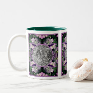 Lila Geranium Blume Rahmen hinzufügen Ihr Foto Zweifarbige Tasse
