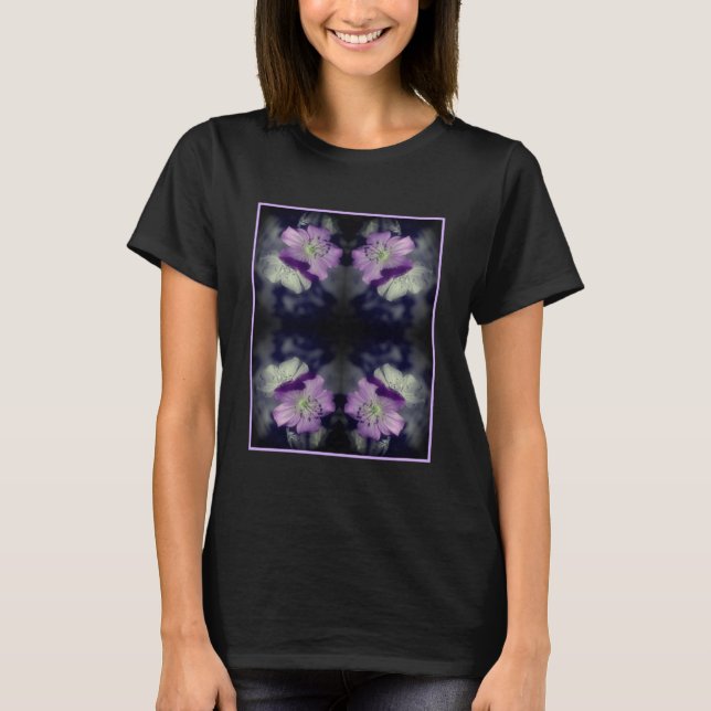 Lila Geranium-Blume - teilweise Farbe Abstrakt T-Shirt (Vorderseite)