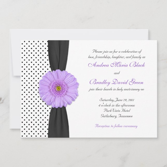 Lila Gerber Daisy Polka Dot Wedding Einladung (Vorderseite)