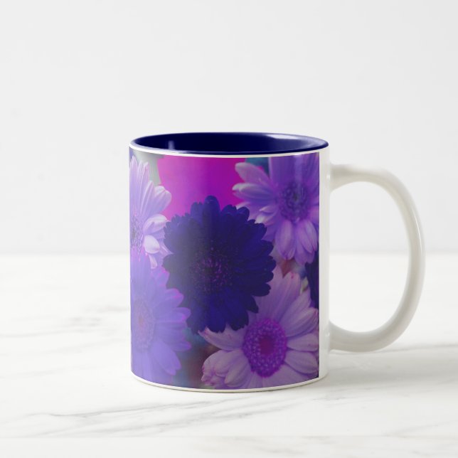Lila Gerbera Daisy Blume Foto Art Kaffeemugs Zweifarbige Tasse (Rechts)