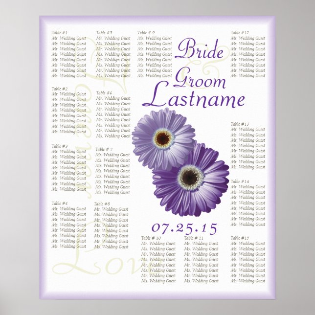 Lila Gerbera Daisy Wedding Guest Seating Chart Poster (Vorne)