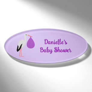 Lila geschlechtsneutrale Baby-Storch-Baby-Party Namenschild