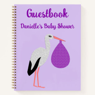 Lila geschlechtsneutrale Baby-Storch-Babyparty Notizbuch
