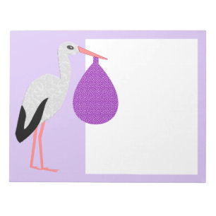 Lila geschlechtsneutrales Baby Storch Notizblock