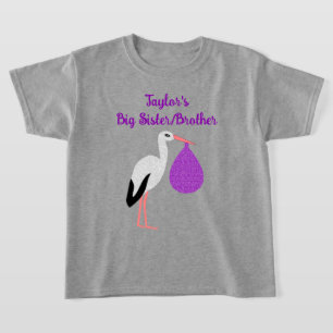 Lila geschlechtsneutrales Baby Storch Schwester/Br T-Shirt