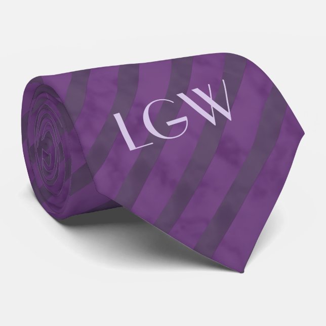 Lila gestreiftes Monogramm Krawatte (Gerollt)