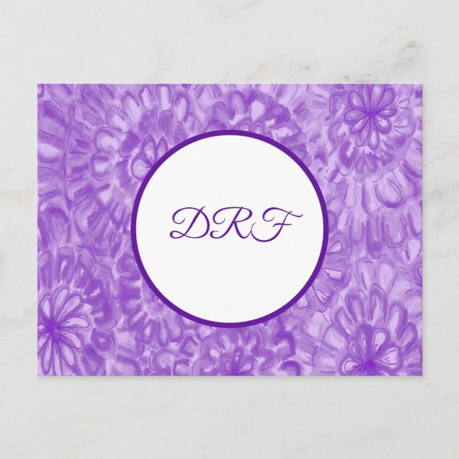 Lila gestrichene Blume mit Monogramm Postkarte (Vorderseite)