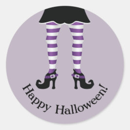 Lila gestrippter Hexenleder glücklicher Halloween- Runder Aufkleber