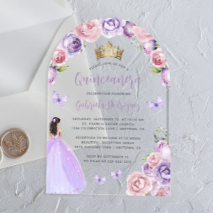 Lila getönte Florale Rosen Wasserfarbe Quinceañera Acryleinladungen