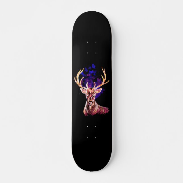 Lila Ghost Deer Skateboard (Vorne)