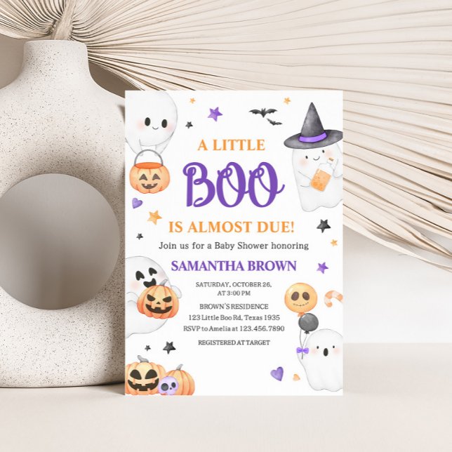 Lila Ghost Halloween Little Boo Baby Dusche Einladung (A Little Boo Baby Shower Invitation
)