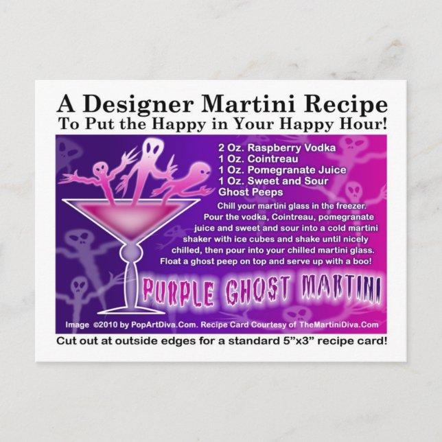 Lila Ghost Halloween Martini Rezept Postkarte (Vorderseite)