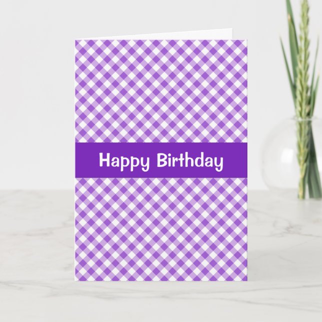 Lila Gingham Birthday Card Karte (Vorderseite)
