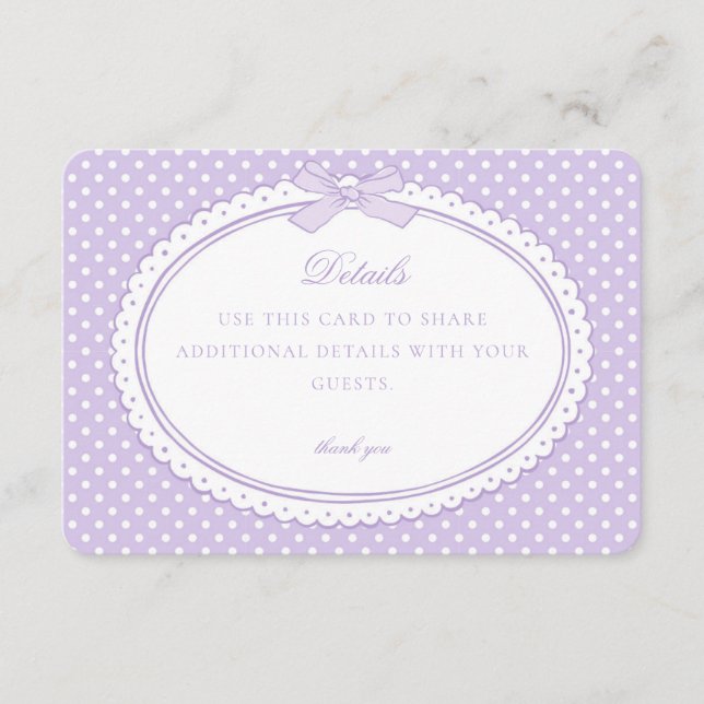 Lila Gingham Coquette Bogen Details Karte (Vorderseite)