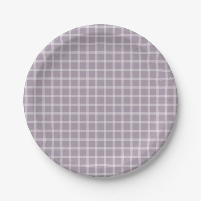 Lila Gingham Gender Neutral Baby Dusche Pappteller (Vorderseite)