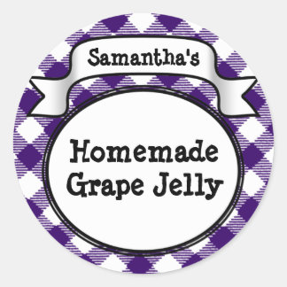 Lila Gingham Grape Jelly Jam Jar/Lid Label Runder Aufkleber