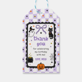 Lila Gingham Halloween Geburtstagsfeier Geschenkanhänger