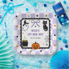 Lila Gingham Halloween Geburtstagsfeier Pappteller