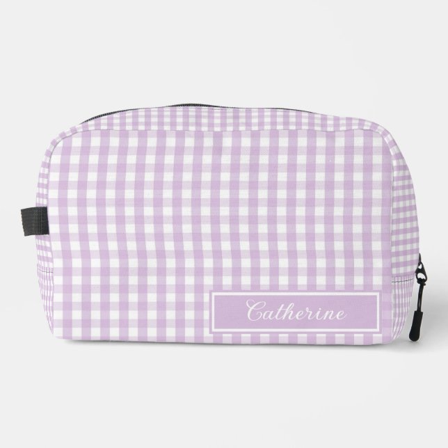 Lila Gingham Hübsche Karierte Kosmetik Schön Waschbeutel (Vorderseite)