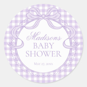 Lila Gingham Kokette-Band Babyparty-Siegel Runder Aufkleber