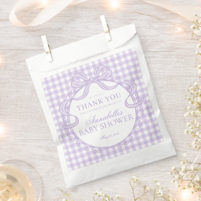 Lila Gingham Kokette Bogen Babyparty-Dessert Geschenktütchen (Ausgeschnitten)