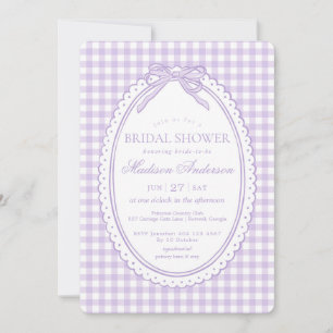 Lila Gingham Kokette Bogen Brautparty Einladung