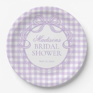 Lila Gingham Kokette Bogen Brautparty Pappteller