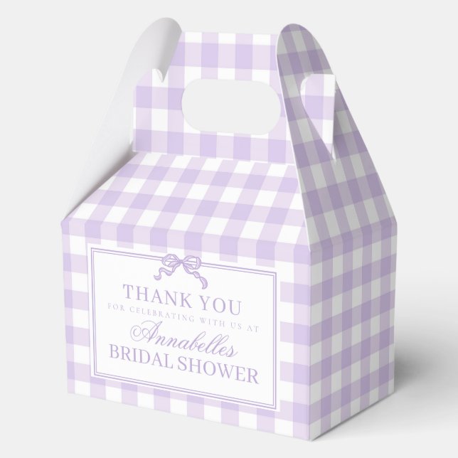 Lila Gingham Kokette Bogen Hochzeitsdusche Geschen Geschenkschachtel (Vorderseite)