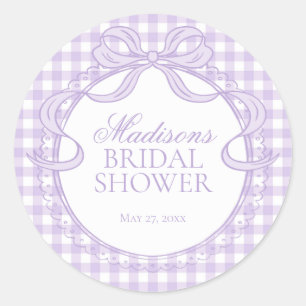 Lila Gingham Kokette-Bow Brautparty-Siegel Runder Aufkleber