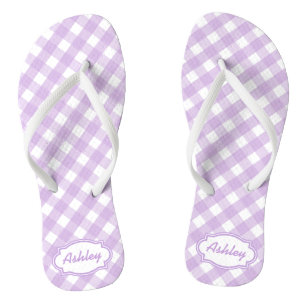 Lila Gingham Monogram Flip Flops