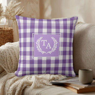 Lila Gingham Monogramm Wappen Kissen