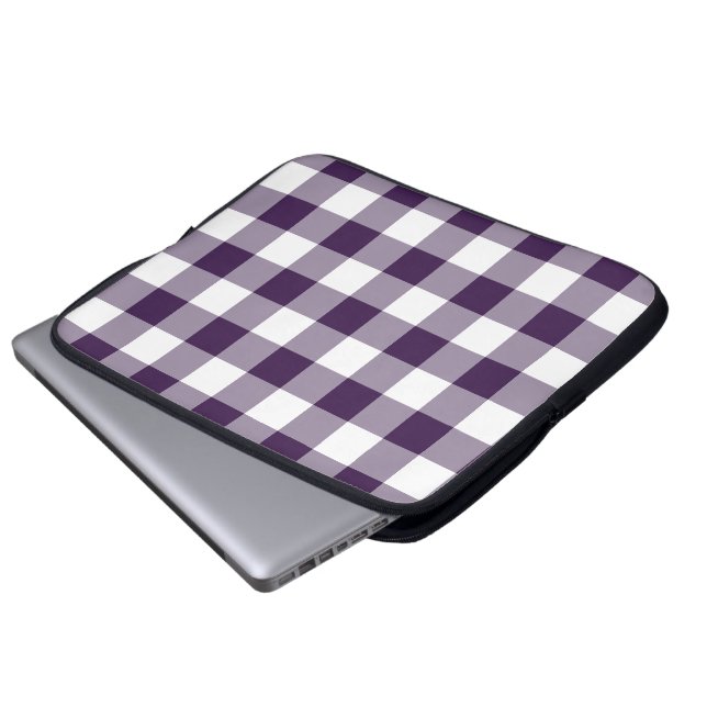 Lila Gingham-Muster Laptopschutzhülle (Vorne Knopf)