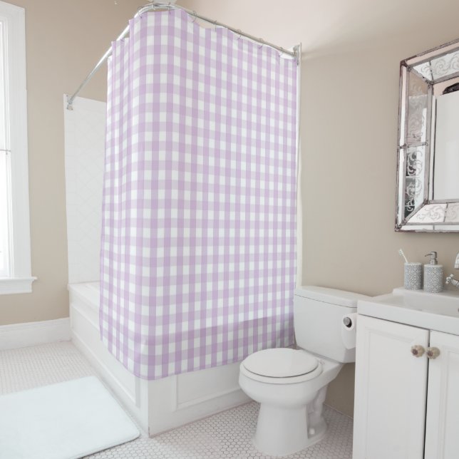 Lila Gingham-Muster Modern Farmhouse Duschvorhang (Beispiel)