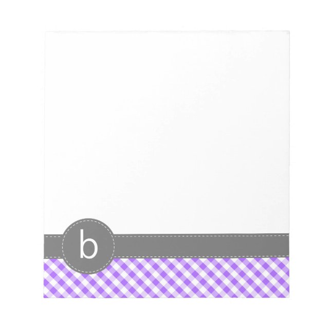 Lila Gingham Pattern Monogram Notepad Notizblock (Vorderseite)
