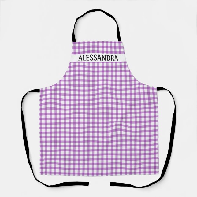 Lila Gingham Personalisiert Country Farm Schürze (Vorderseite)