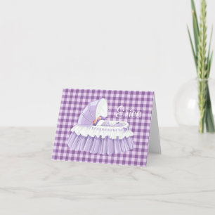 Lila Gingham Ruffled Bassinet Blank Notecard Karte