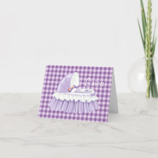 Lila Gingham Ruffled Bassinet Blank Notecard Karte